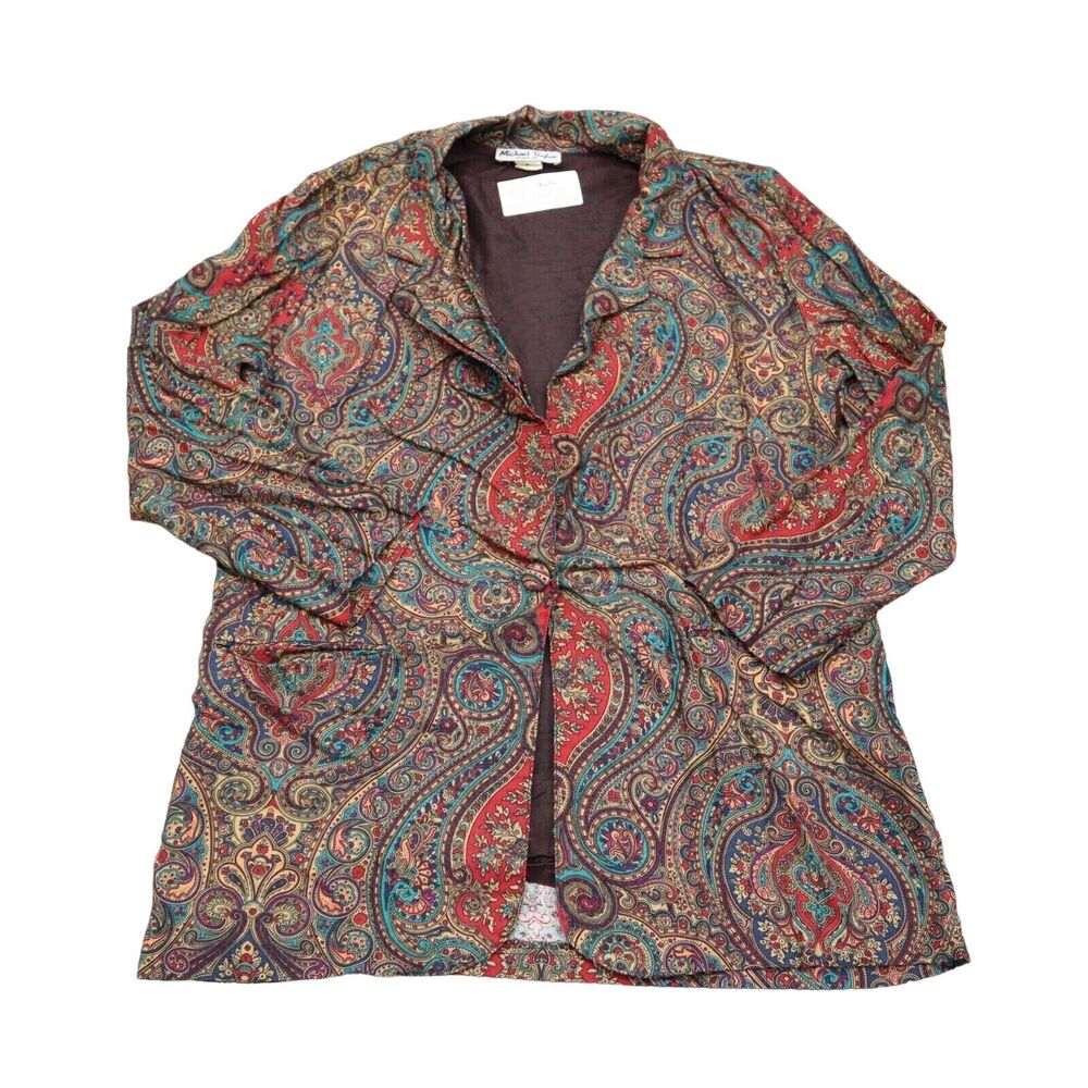 Michael Taylor Coat Womens L Red Paisley Design One Button Long Sleeve Shacket